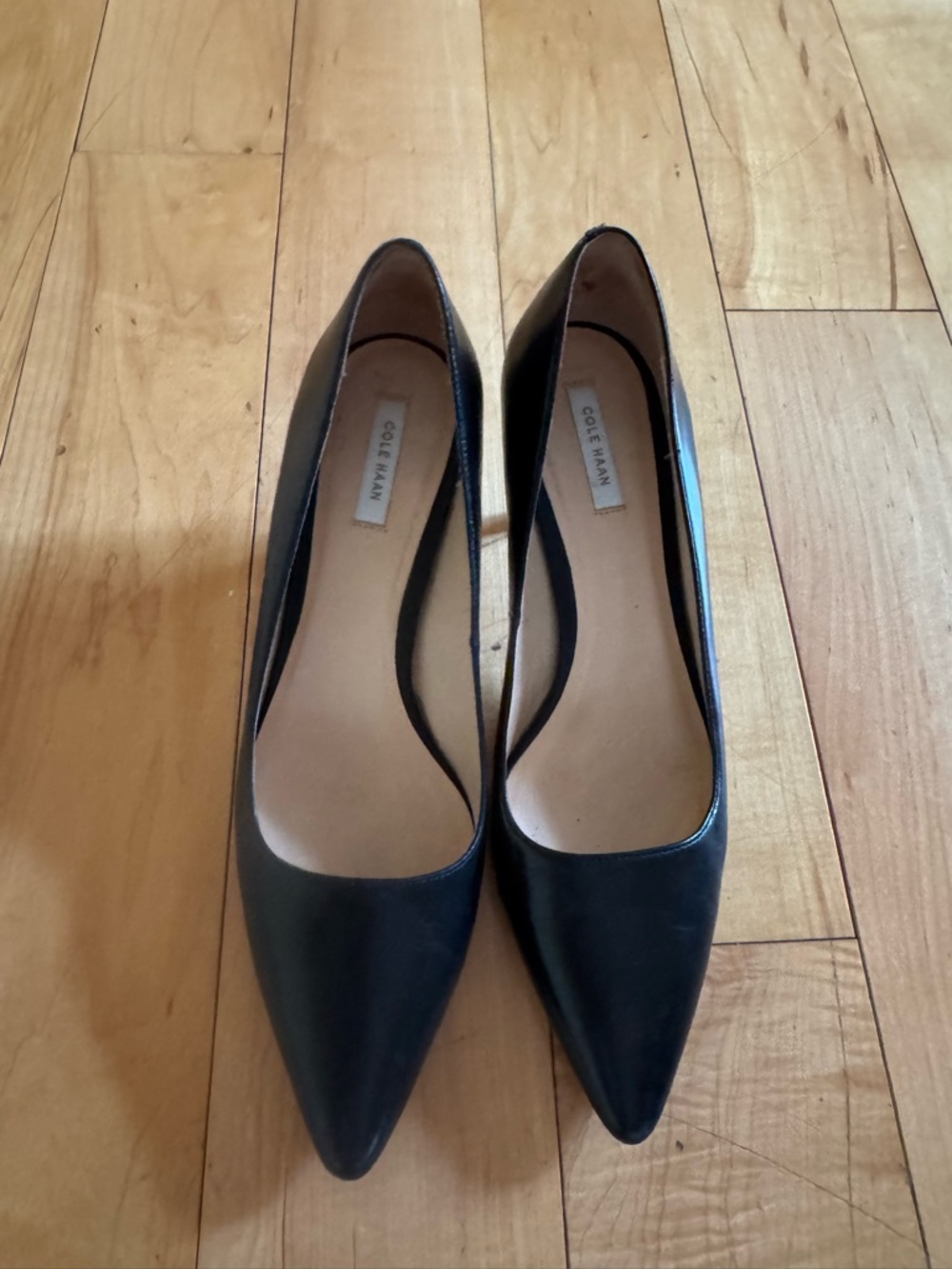 Cole Haan Black Pointed-Toe Leather Pumps